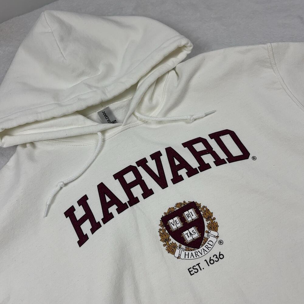 Harvard U Gildan Hooded Sweatshirt Men M White Cotton Blend